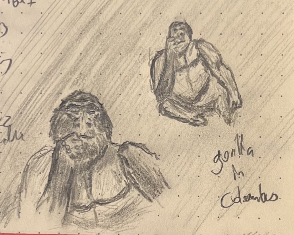 A pencil sketch of a thoughtful gorilla