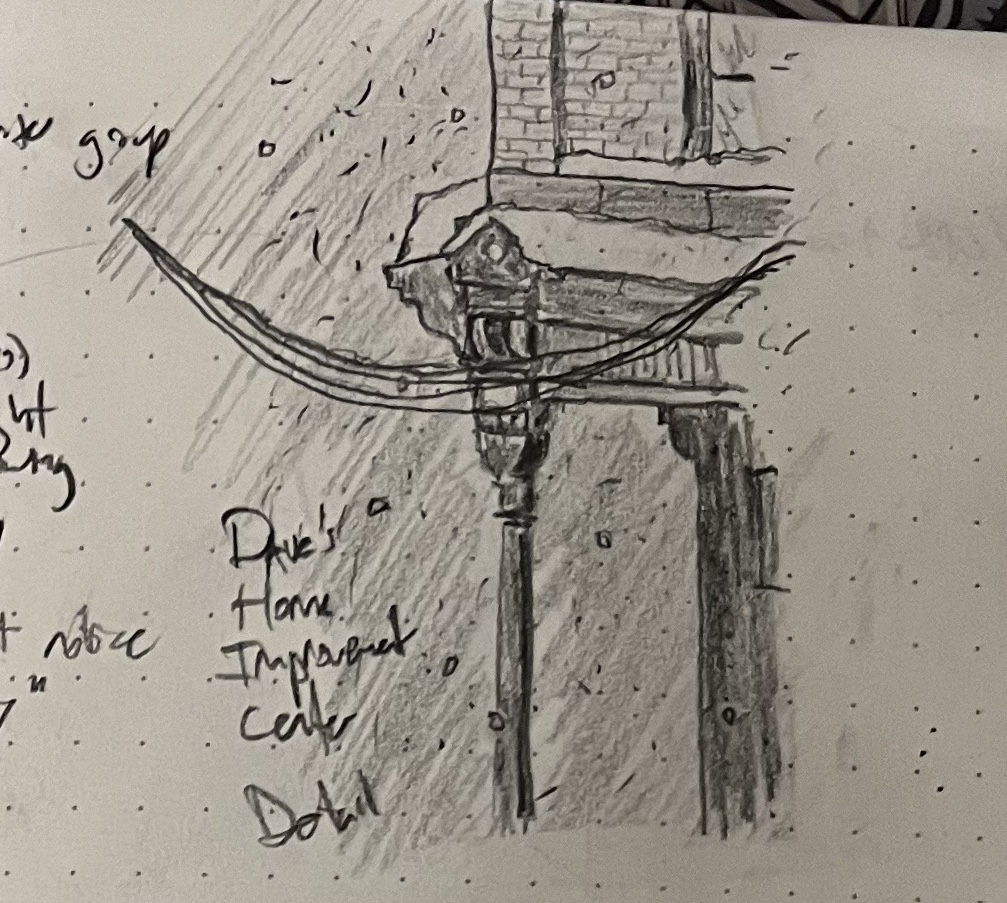 Sketch of the entryway detail outside Dave's Home Improvement Center in Lake Linden, MIchigan.