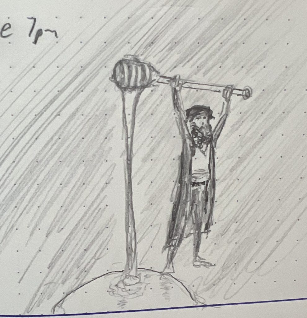 A tiny chasidic Jew wielding a big, loaded honey-jar dipper