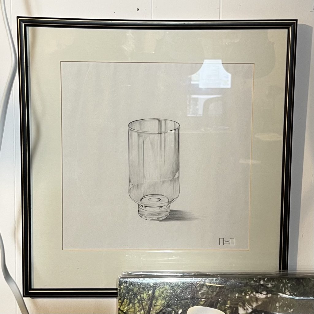 A finished drawing of an empty drinking glass by David Robert Nelson (z"l)