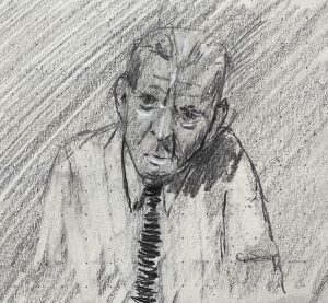 A pencil sketch modeled on Joseph Sweeney as Juror #9 in TWELVE ANGRY MEN.
