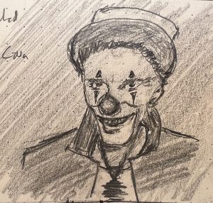 A sketch of Willem Dafoe, clownified.